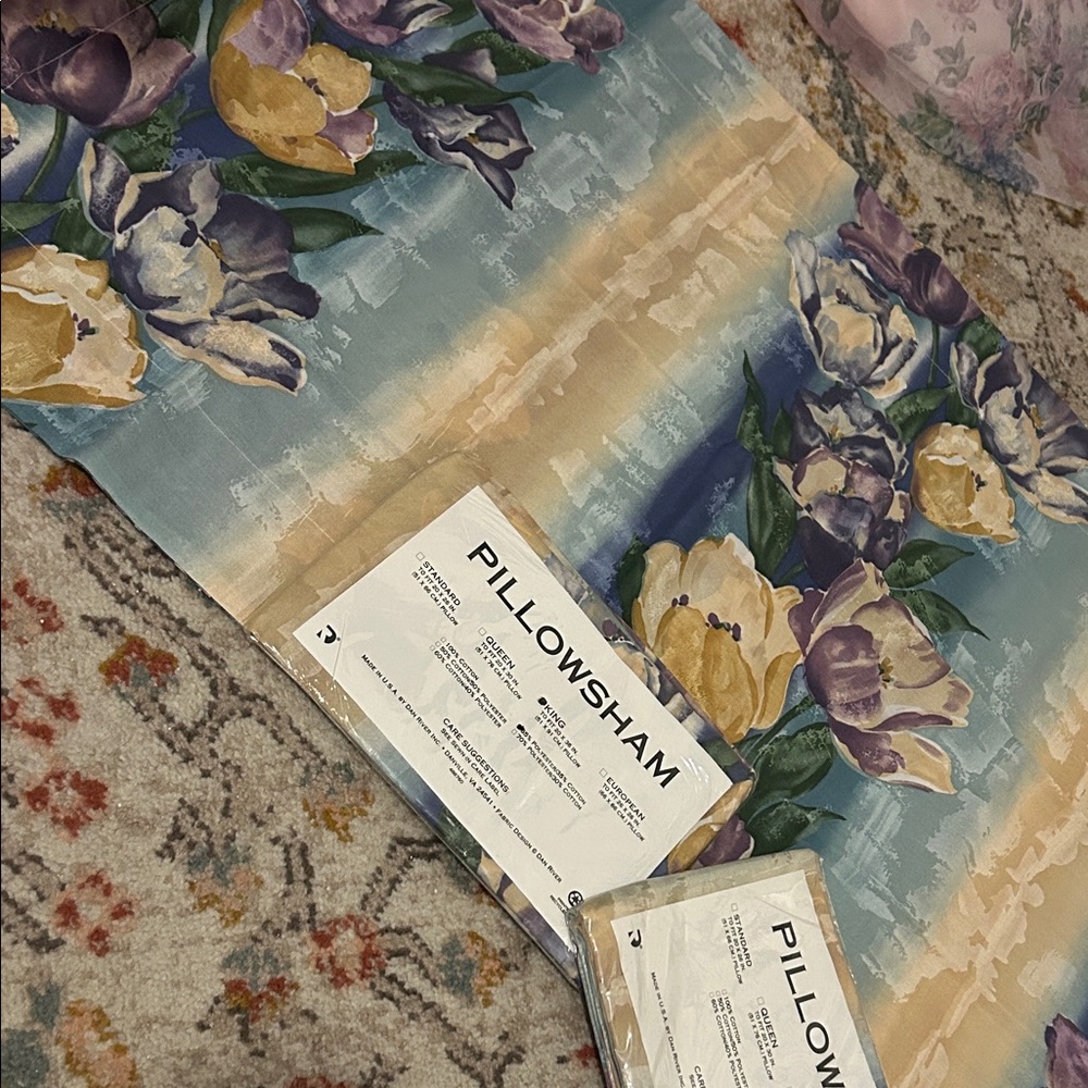 Floral Pillow Sham Set - Blue and Purple
